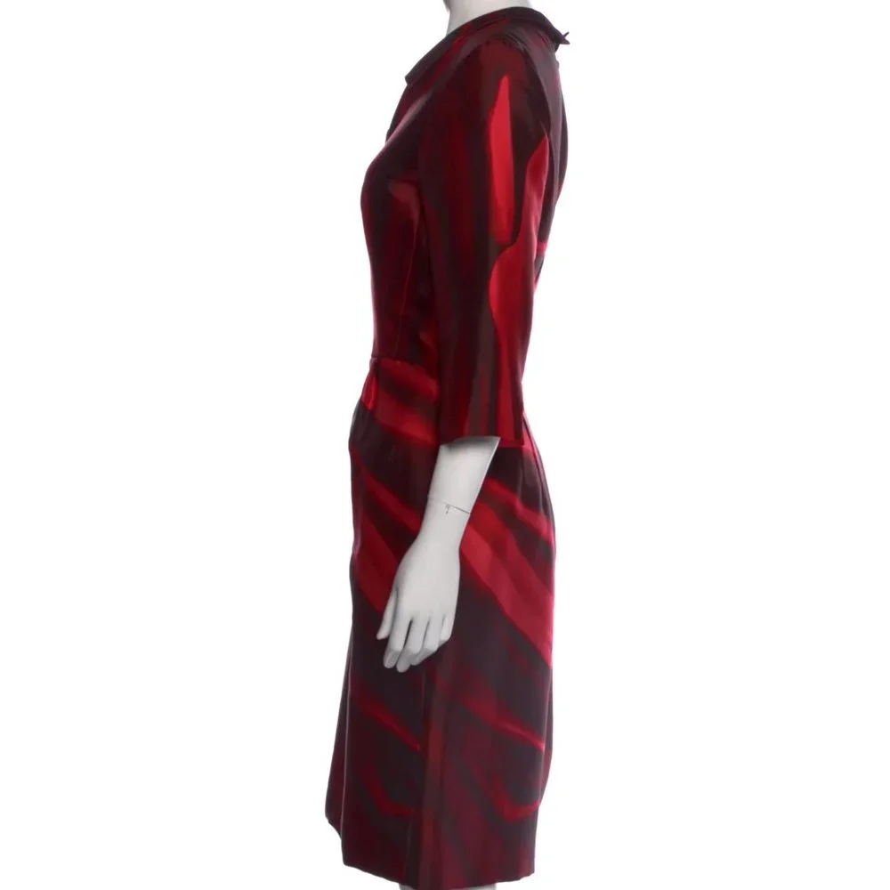 Oscar De La Renta Merlot Red Mikado Silk Dress - Picture 3 of 11